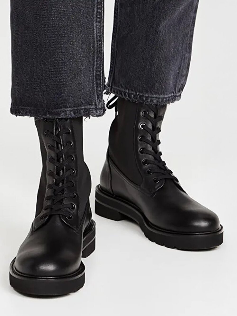 Stuart Weitzman Black Leather Ande Lift Combat Boots Size 9.5